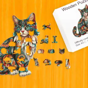 Pestrobarevná kočka – Dřevěné puzzle 1