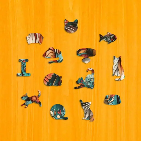 Pestrobarevná kočka – Dřevěné puzzle 3