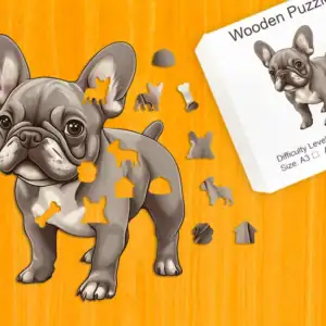 Rošťácký francouzský buldok – Dřevěné puzzle 1