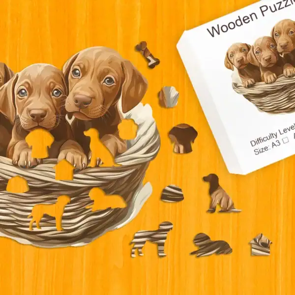 Zvědavá štěňata – Dřevěné puzzle 1
