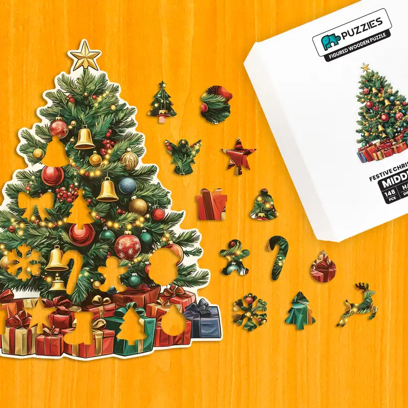 Ozdobený vánoční strom – Dřevěné puzzle 1