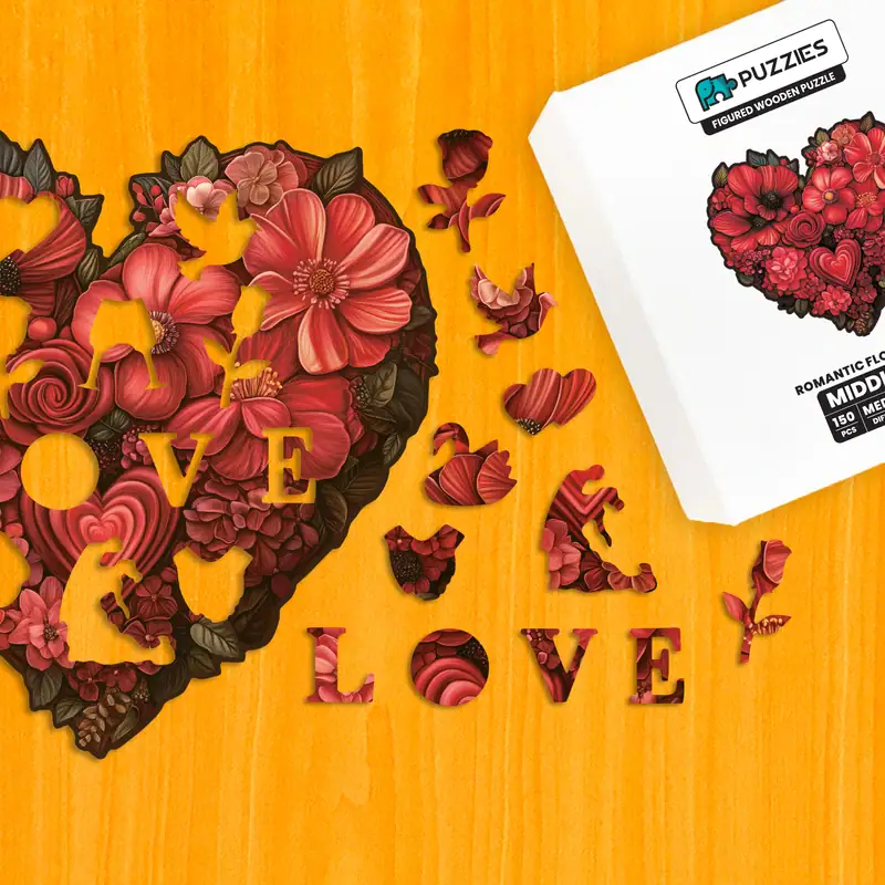 Romantické květinové srdce – Dřevěné puzzle 1