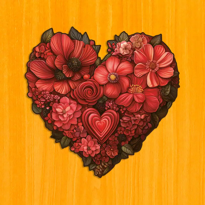 Romantické květinové srdce – Dřevěné puzzle 2